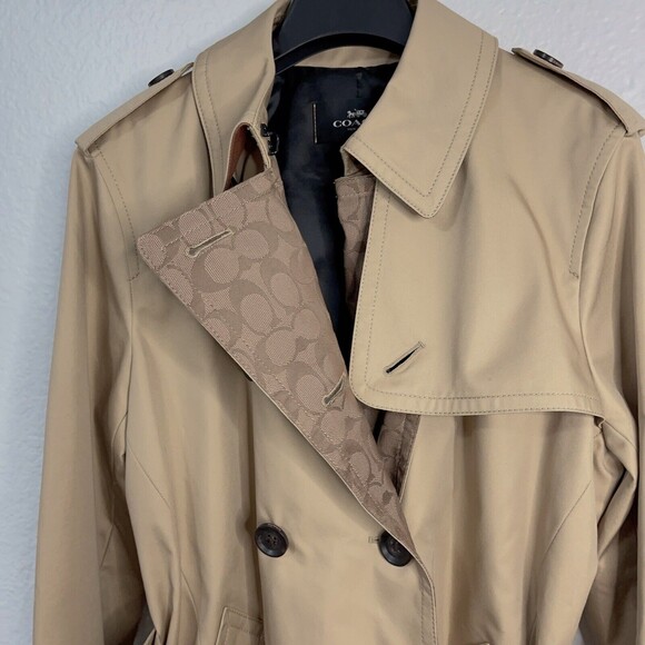Coach 91472 Signature Lapel Short Trench Coat NWT Khaki Large - Picture 4 of 16